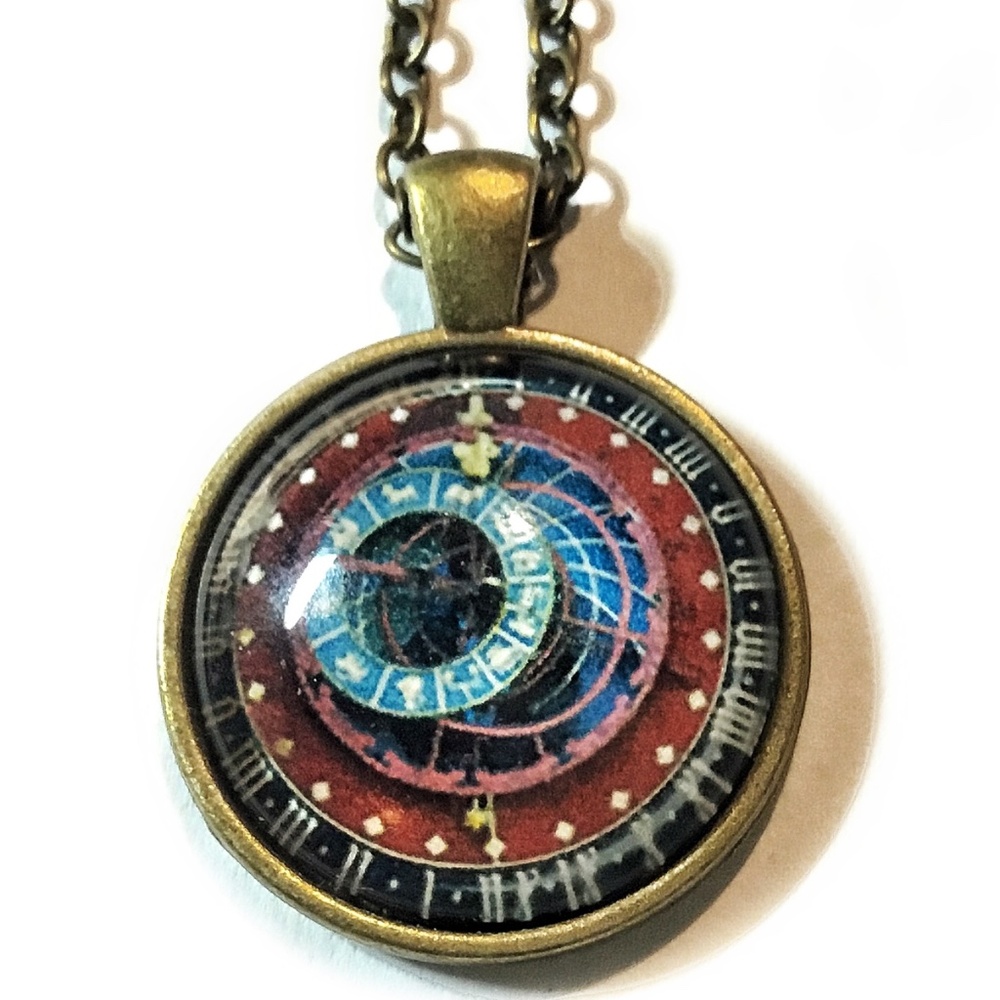 Pendant Necklace with Image of Prague Astronomical Clock